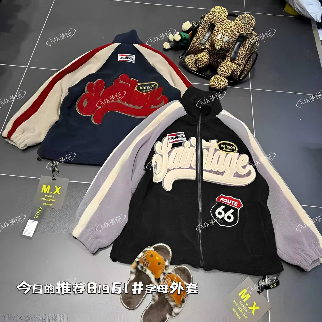 【100-199】秋冬款重工刺绣复古文艺宽松拼接休闲外套加绒加厚