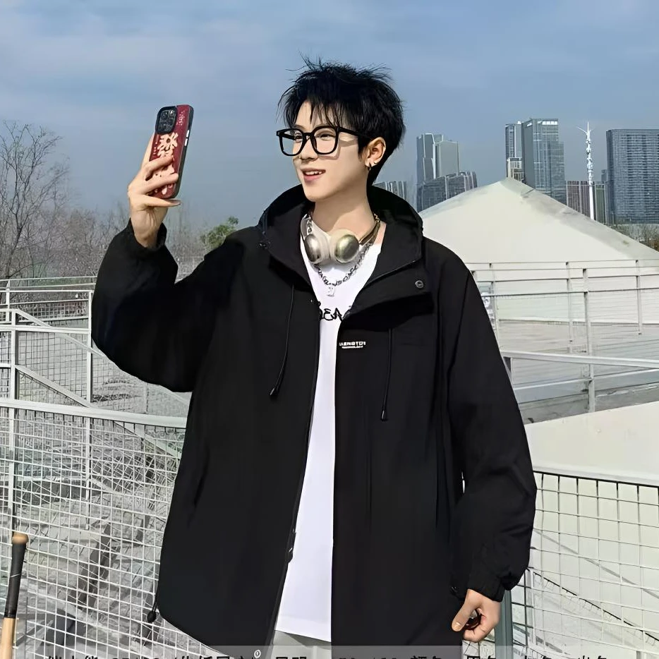 【019】秋款青少年潮流拉链织带冲锋衣外套
