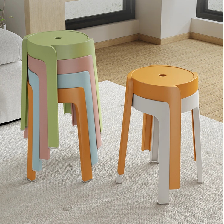 加厚防滑简约风车凳圆形塑料凳家用客厅可叠放创意餐桌凳