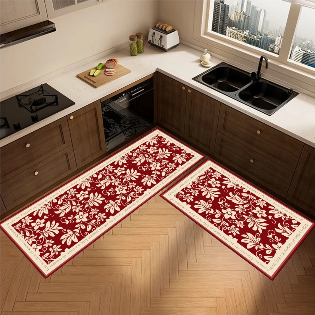 【红色花45*80+45*160cm】硅藻泥地毯厨房走廊防滑吸水垫