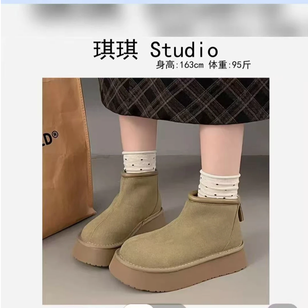 2024秋冬季新款加棉包边后拉链保暖中短筒舒适洋气百搭休闲鞋-B1