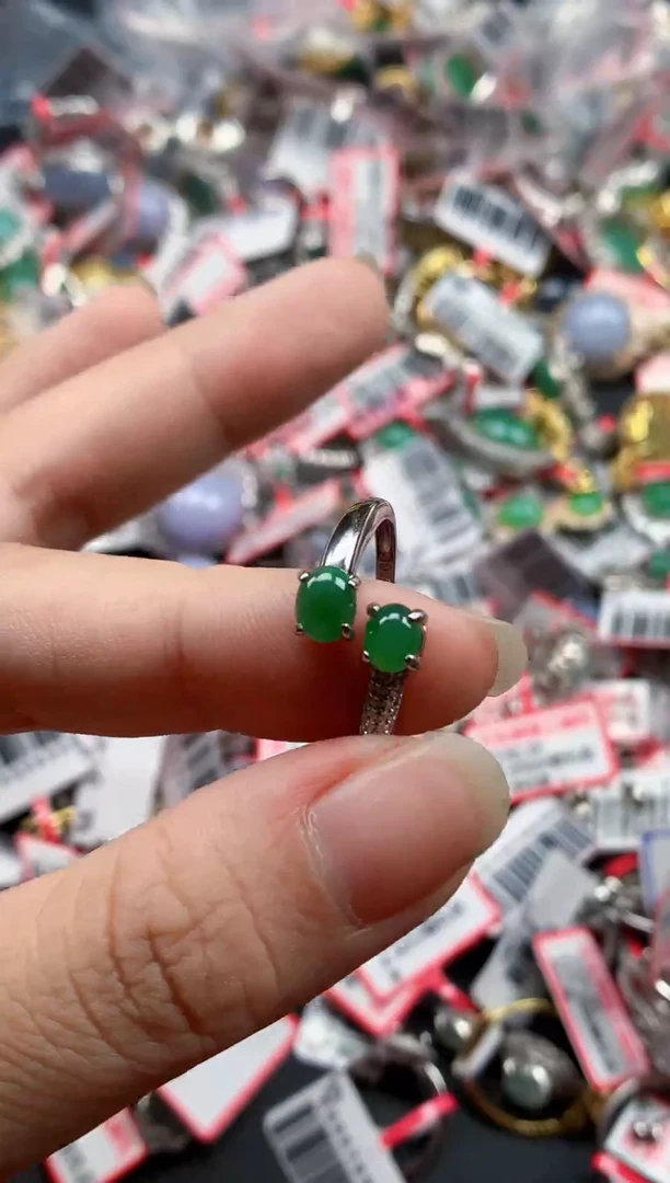 银S925镶嵌戒指翡翠天然A货缅甸翡翠