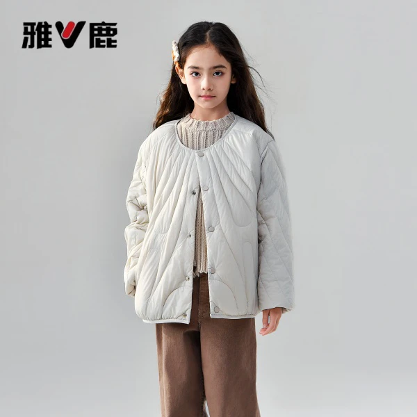 雅鹿新款轻薄洋气长袖羽绒男童女童中大童轻薄羽绒服外套儿童