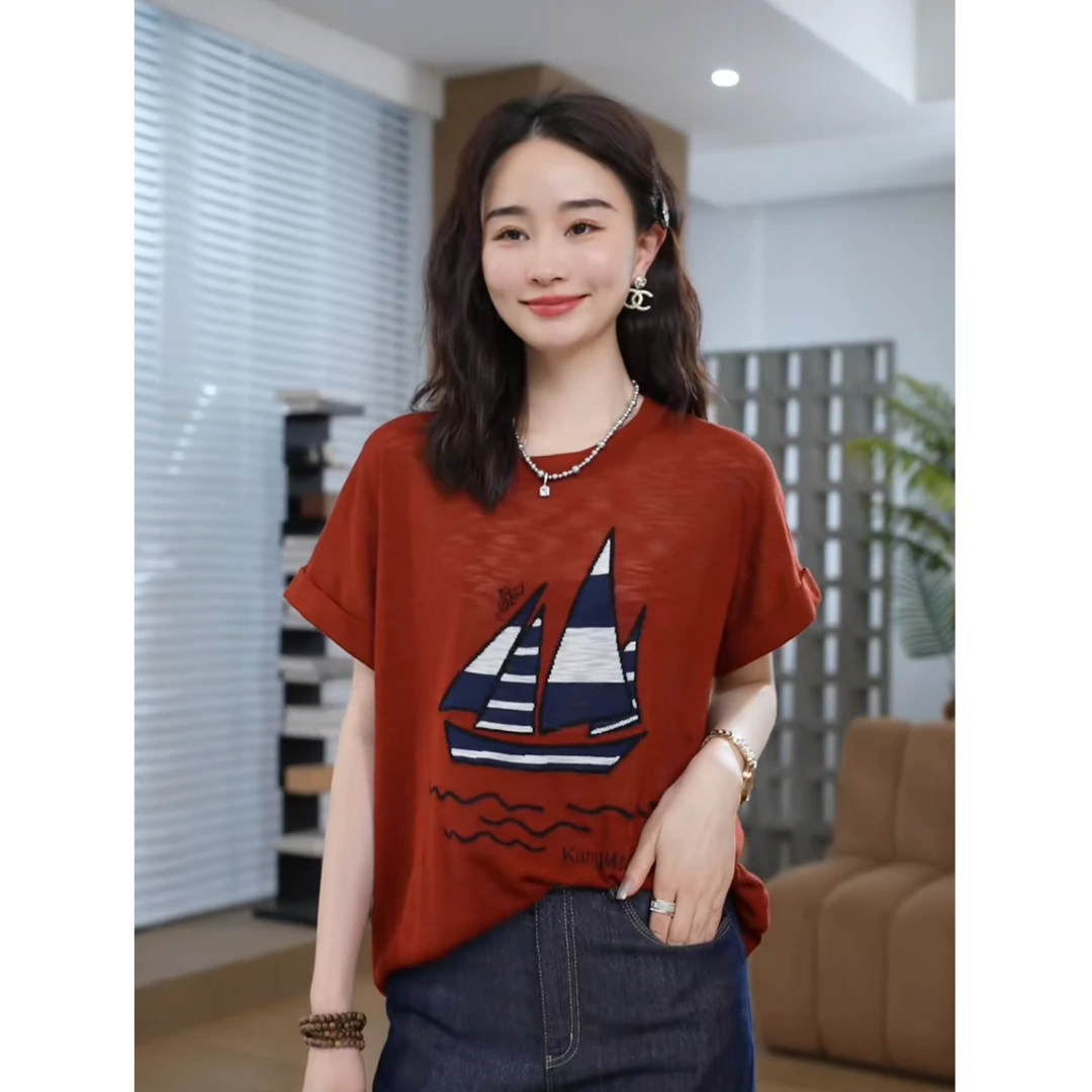 HELAAOMI “红帆船”莱赛尔无袖T恤宽松显瘦薄款上衣CY5BZ23806