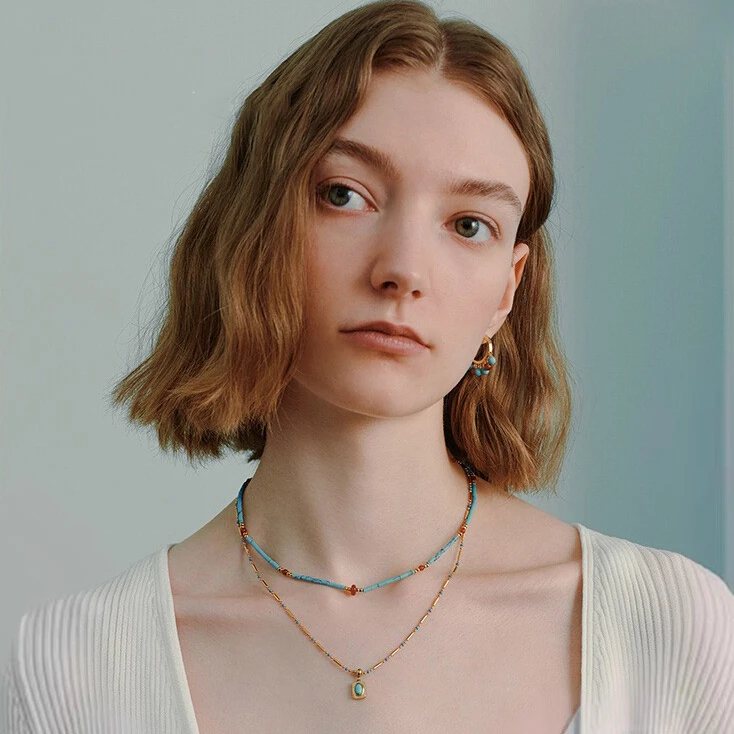 铜合金项链 夏日多巴胺彩色串珠绿色项链女轻奢小众首饰ins小饰品