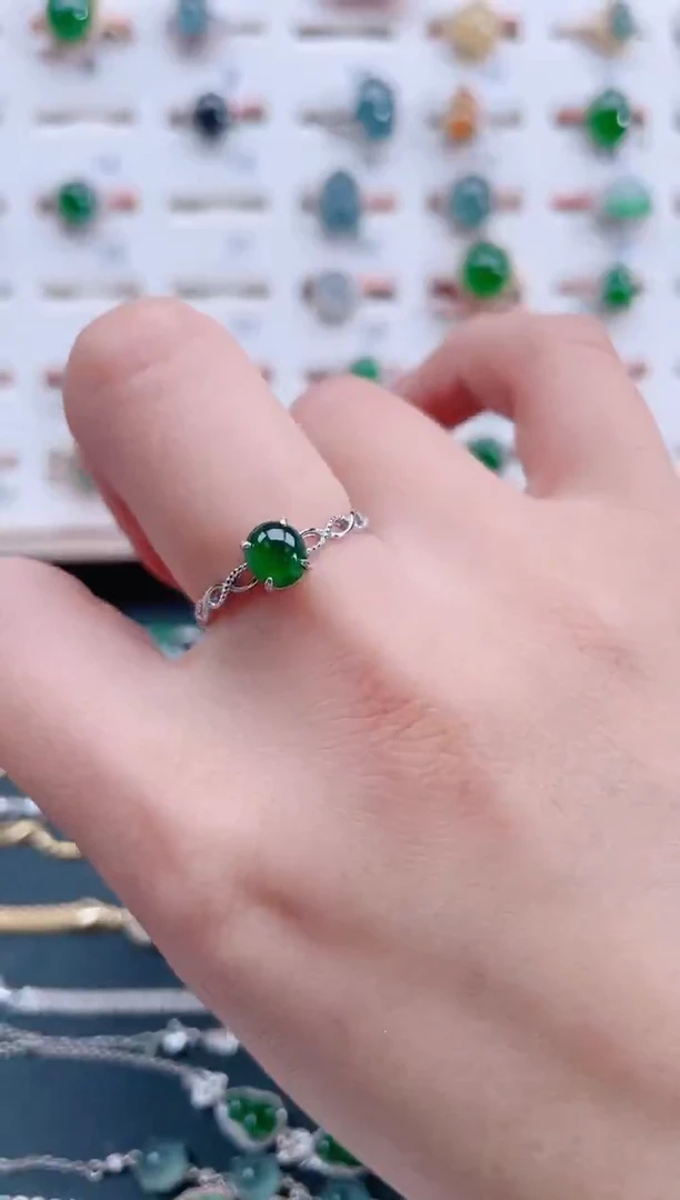 银S925镶嵌戒指翡翠天然翡翠