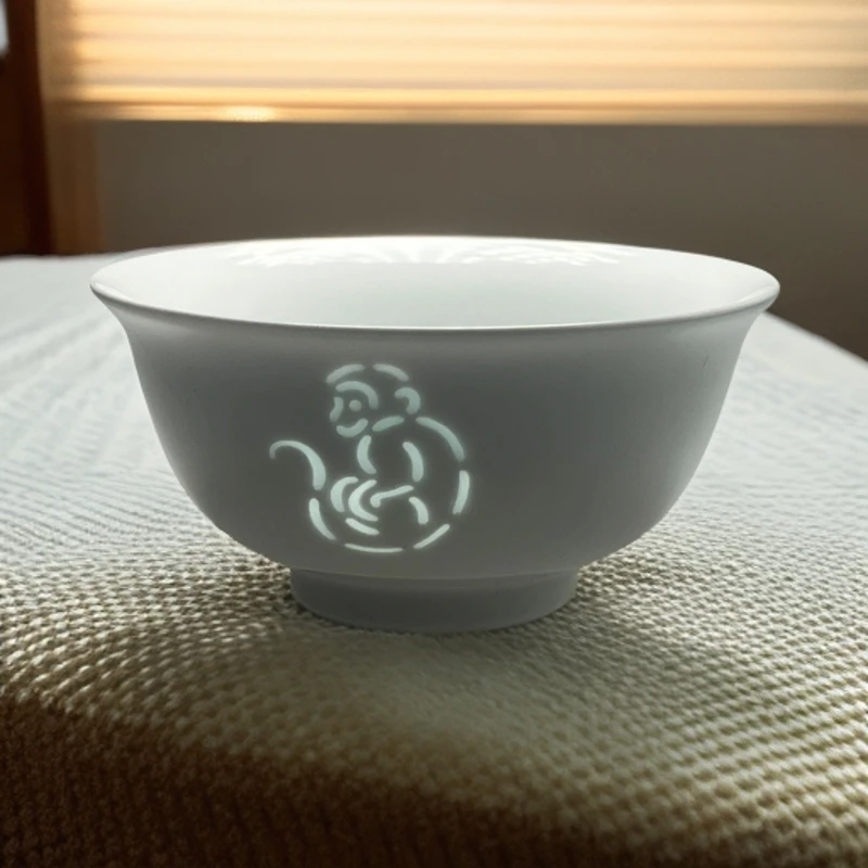 景德镇青白玲珑高档餐具十二生肖家用餐具高温高白泥（单碗）陶瓷