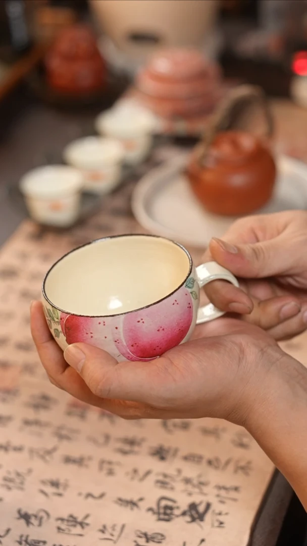 茶具景德镇粉引桃子杯