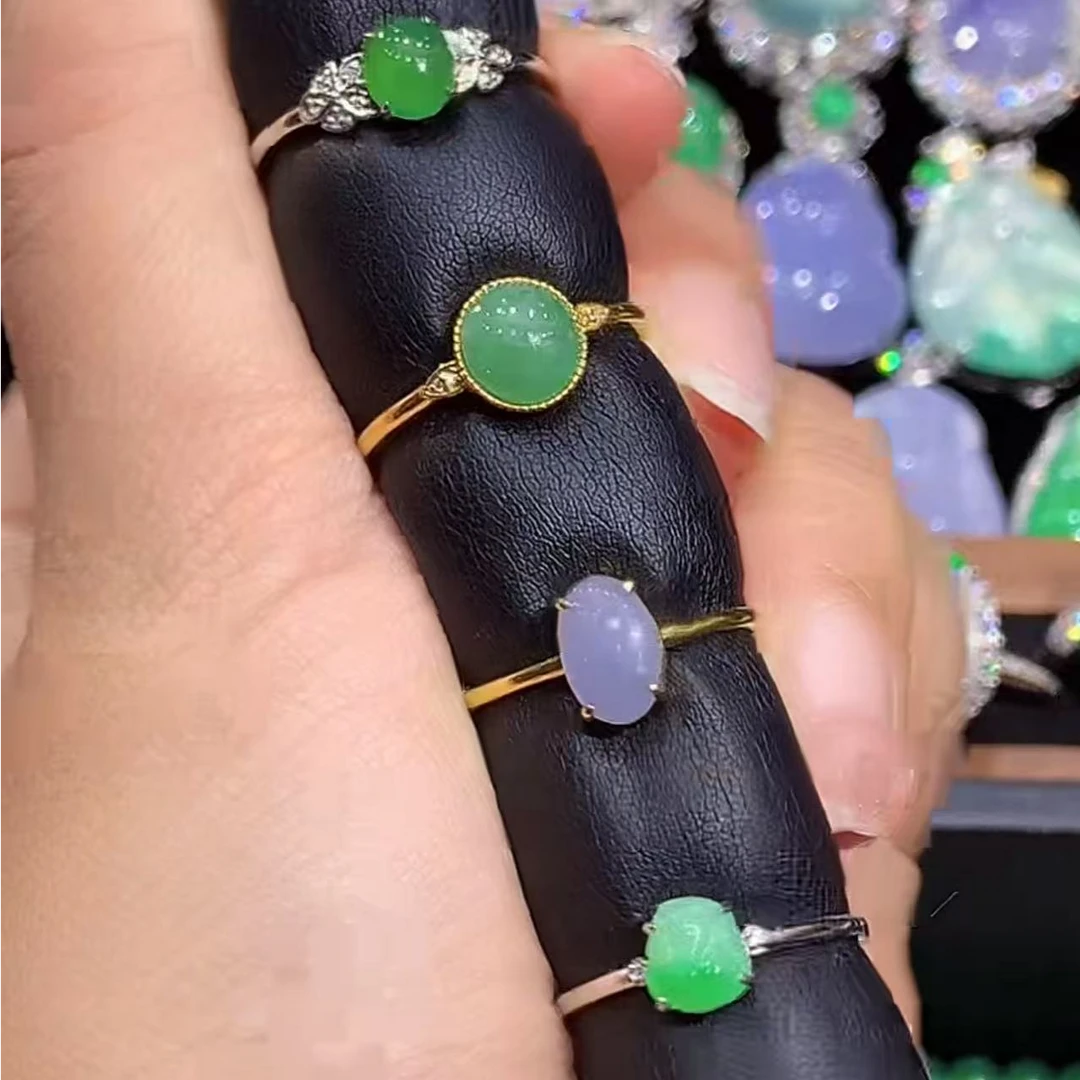 18k金镶 天然缅甸A货翡翠戒指 团购 L 多样性发其一