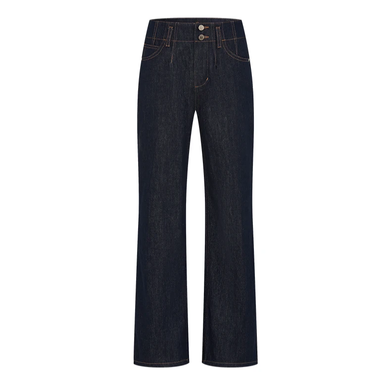 【小熊专属】曼德诗高腰牛仔裤复古全棉直筒休闲长裤M103309081