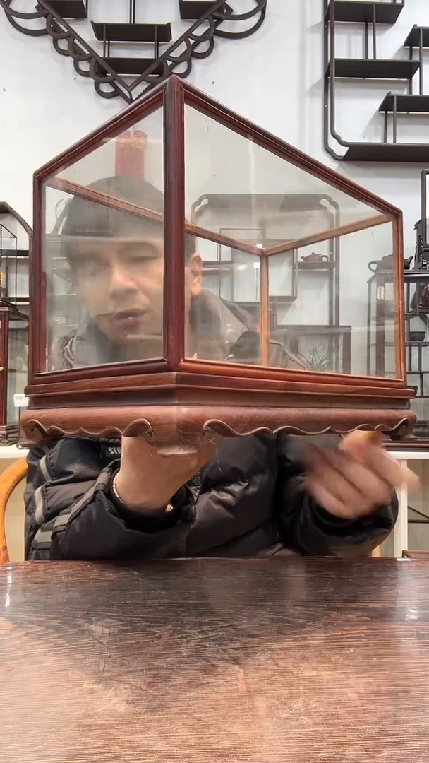 【闪购商品】红酸枝木类木艺玻璃罩443