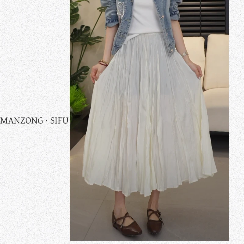 MANZONG·SIFU「春季新款」时尚松紧腰褶感半身裙136121