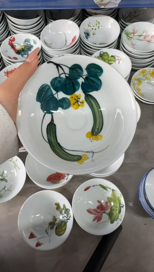 瓷片景德镇高温陶瓷食品级手绘釉中彩-斗笠碗