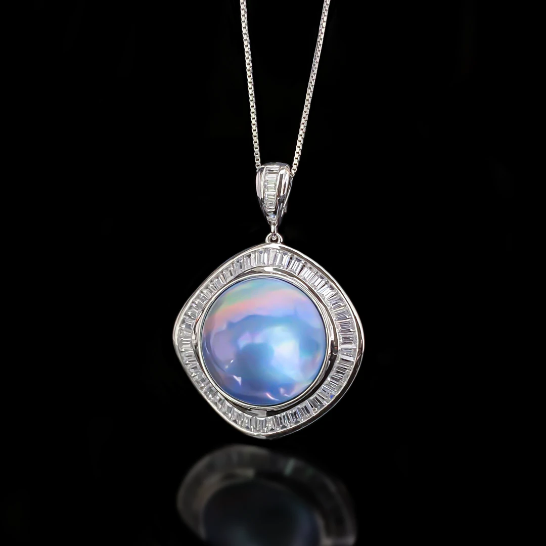 炫彩星空蓝马贝珍珠吊坠