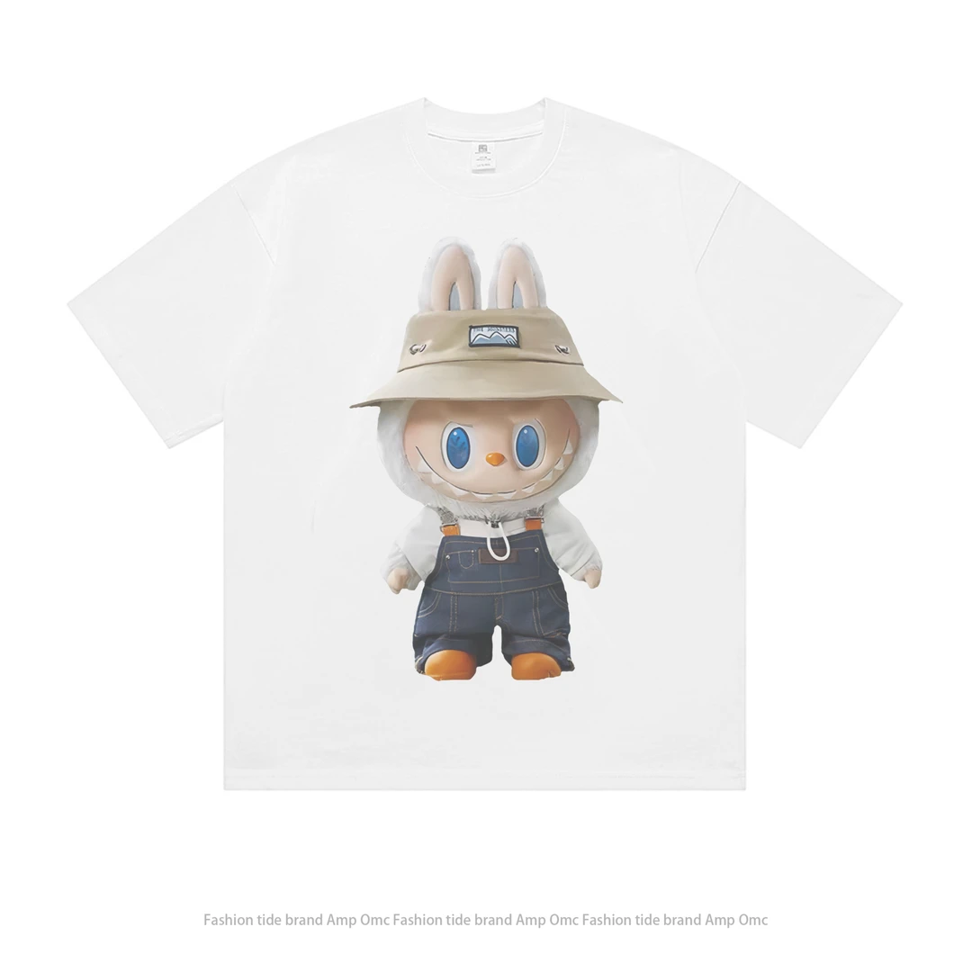 25年新款宽松少女风短袖卡通可爱创意印花高品质纯棉两色百搭T恤