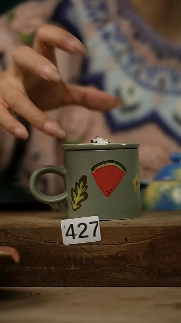 【闪购商品】瓷片一沐 设计师款 可爱 彩绘 咖啡杯