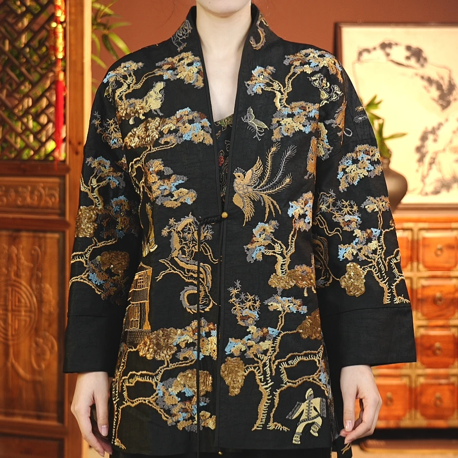 (吞吞）新款香云纱老料凤凰手工贴片串珠满绣外套A-TSY-86206