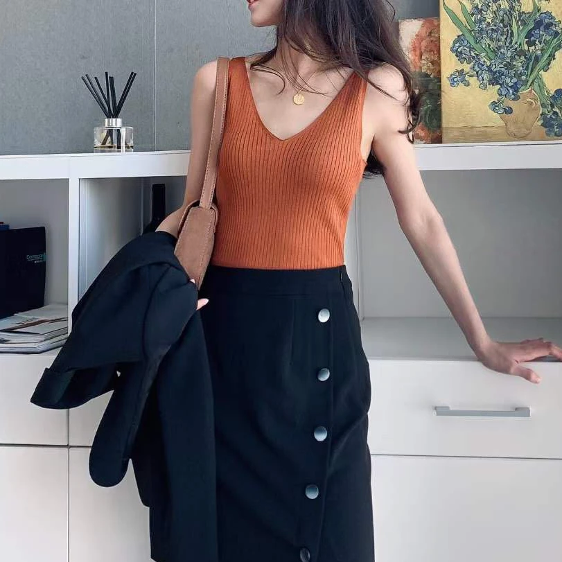 【商场同款】2025夏季新款V领吊带针织衫女打底背心内搭无袖5399349