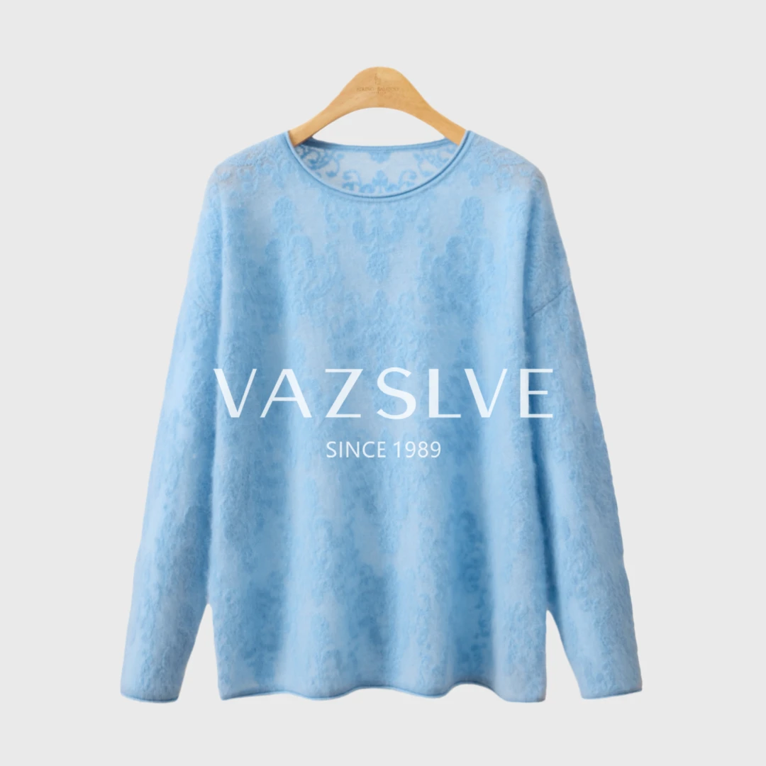 【VAZSLVE/全新奢品】捡漏  "青花瓷"羊绒暗纹拉毛工艺毛衣msl1279