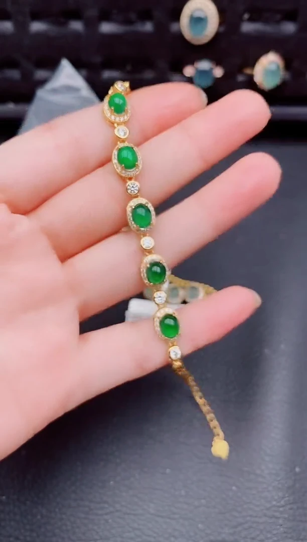 【闪购商品】翡翠手链银S925镶嵌天然a货翡翠925