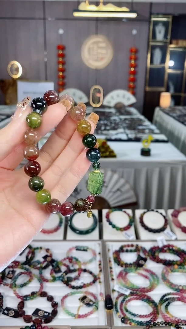 老矿碧玺西瓜单圈手串10mm+未镶嵌碧玺dan一物一证