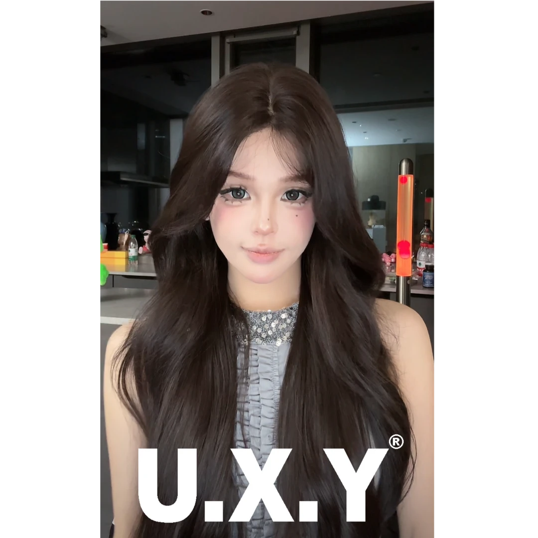 UXY假发-【全进口丝黑长卷】升级三代前围蕾丝全头皮随意分缝长卷发