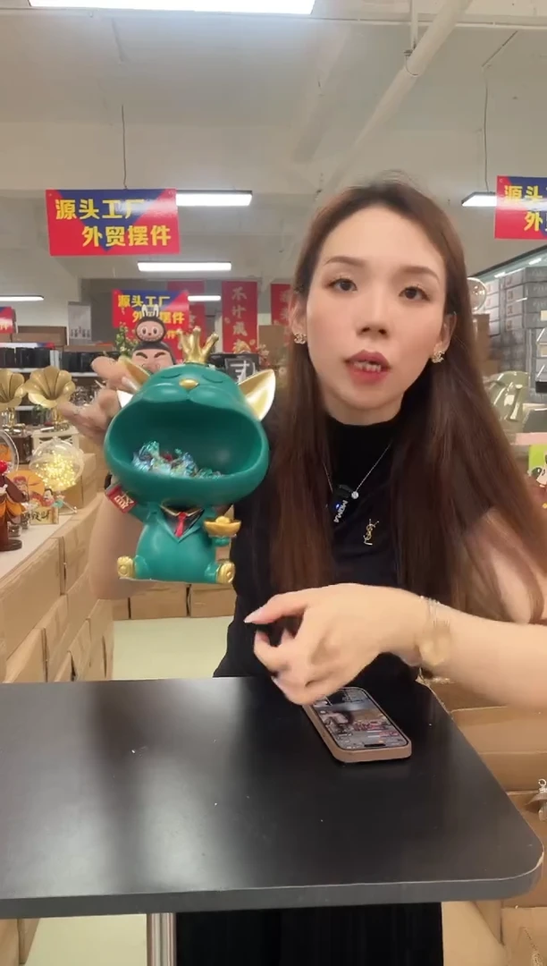 树脂【孤品仅一件】大嘴猫绿色收纳