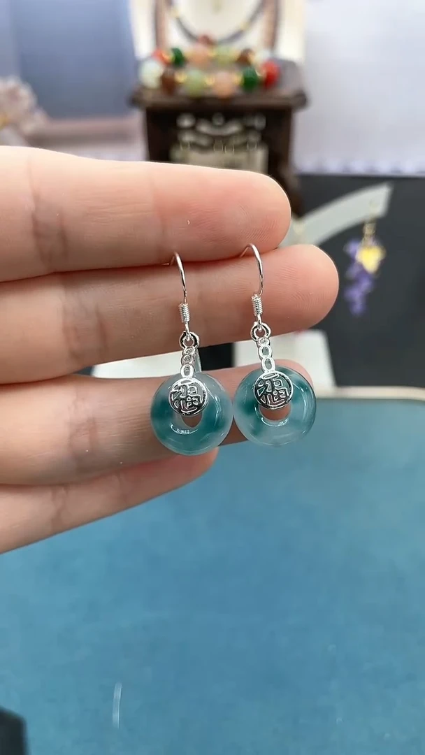 软玉银S925镶嵌耳饰山水轮胎耳钩