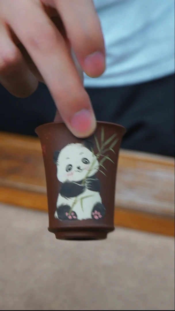 茶杯紫砂南柯记全手绘大熊猫杯