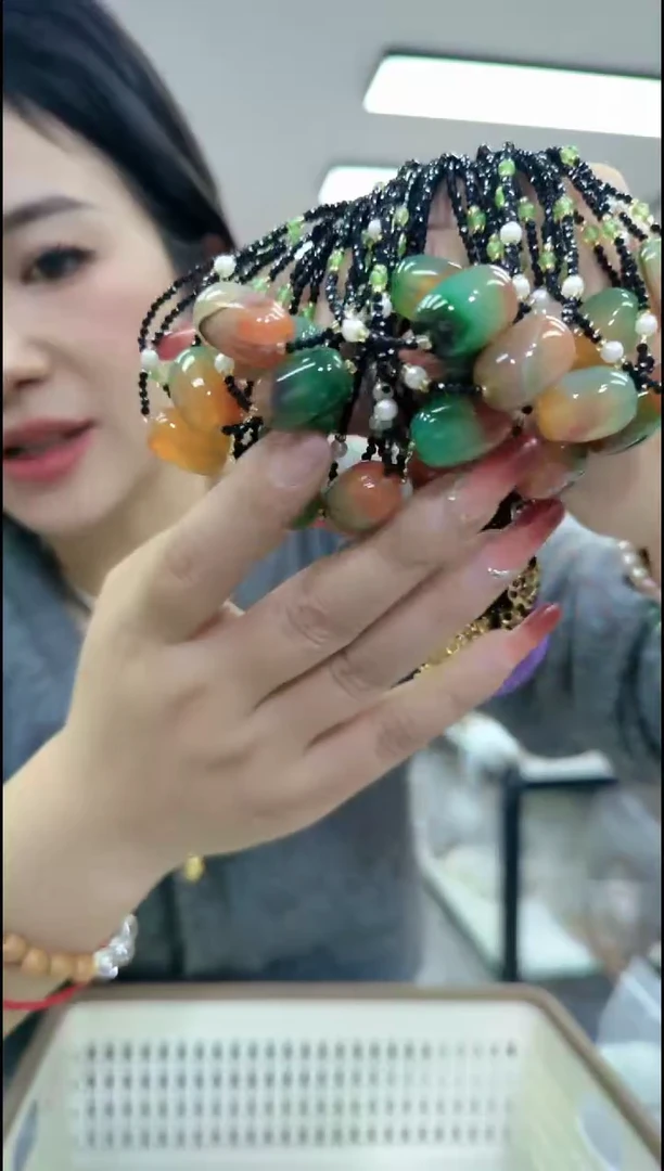 【闪购商品】玛瑙/玉髓颈饰合金1482三彩色黑项链