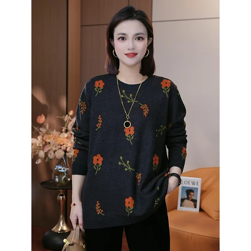 新款针织衫毛衣洋气百搭冬季显瘦保暖时尚气质小衫宽松中老年女装