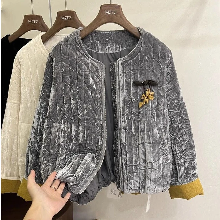 2025韩版新款女装秋冬宽松时尚棉服短款上衣女袖口撞色夹棉外套