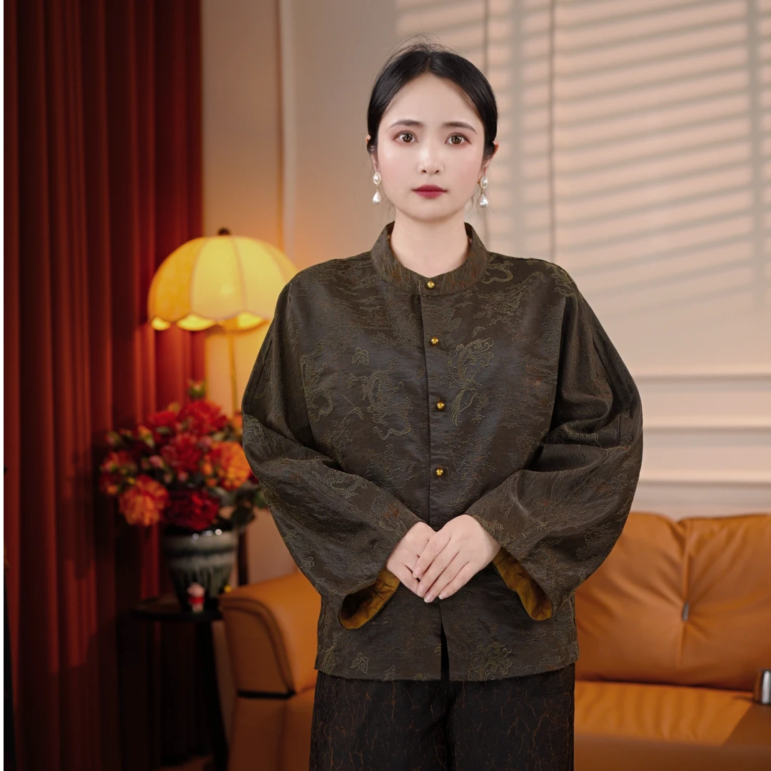 （清忆）新款双面穿气质百搭上衣新中式宽松小上衣复古