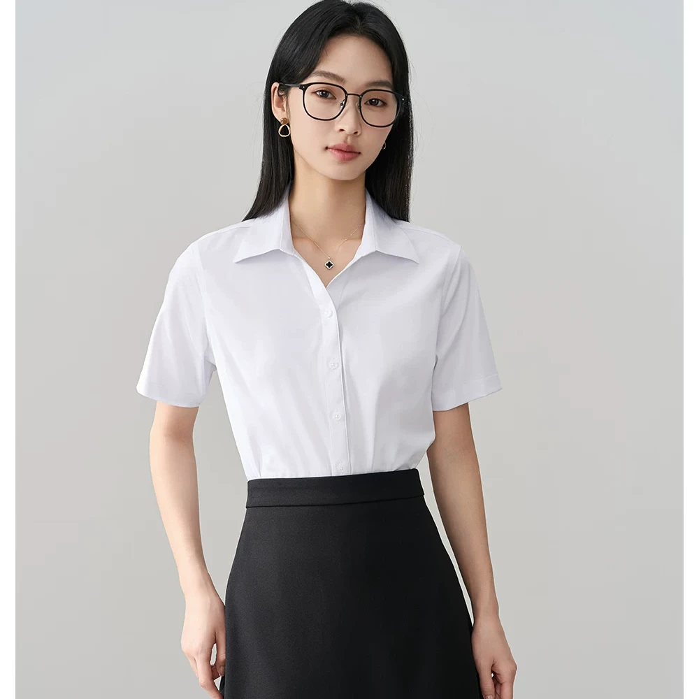 白色衬衫女短袖方领职业装夏季面试正装公务员套装工作服衬衣女款