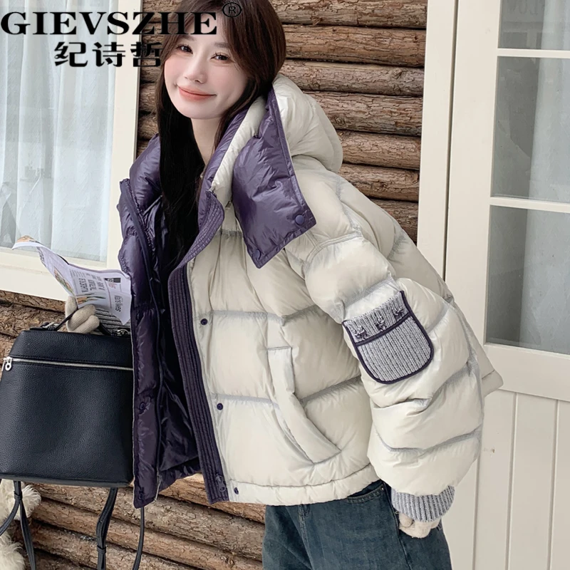 【90绒】纪诗哲短款连帽羽绒服女冬季新款韩系面包服加厚百搭外套