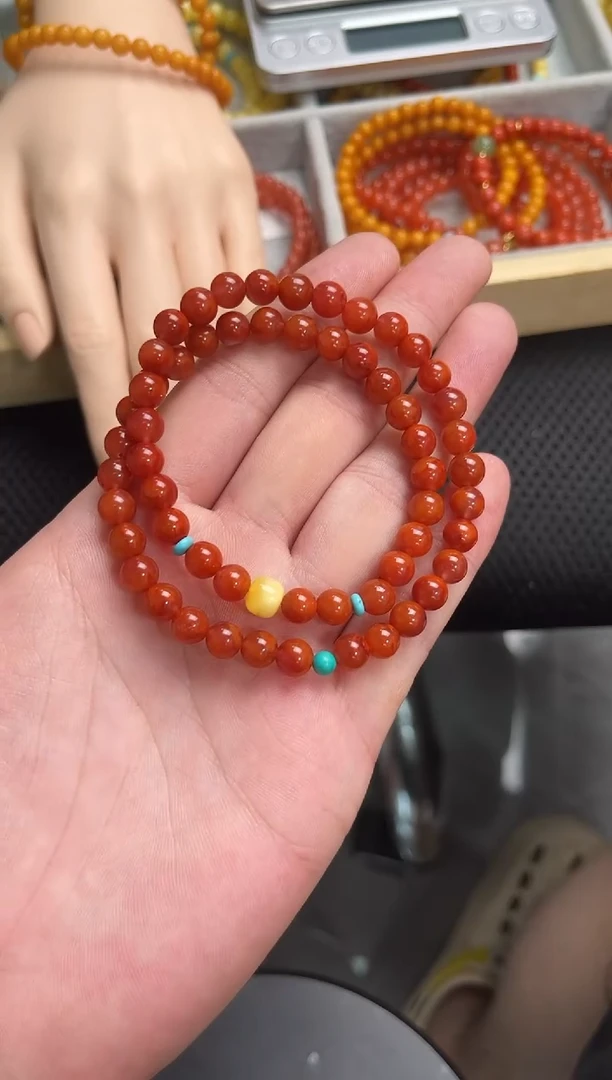 手串未镶嵌南红玛瑙火焰红双圈手串QF-B79（多样性发一）