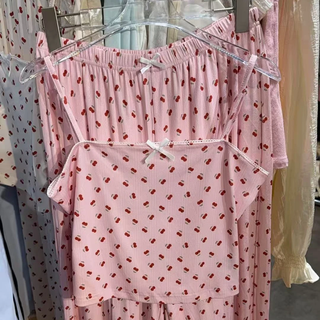卡通动漫动物长裤睡衣家居服套装碎花时尚夏季波点