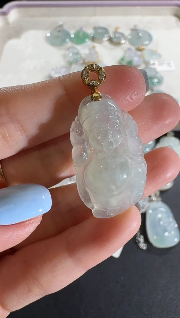 【闪购商品】翡翠吊坠(不含链)18K金镶嵌【源头工厂】钻石镶嵌