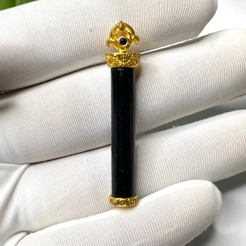 墨中翠墨翠  18K黄金镶嵌  老坑高冰 种老起胶 墨翠无事柱子气质