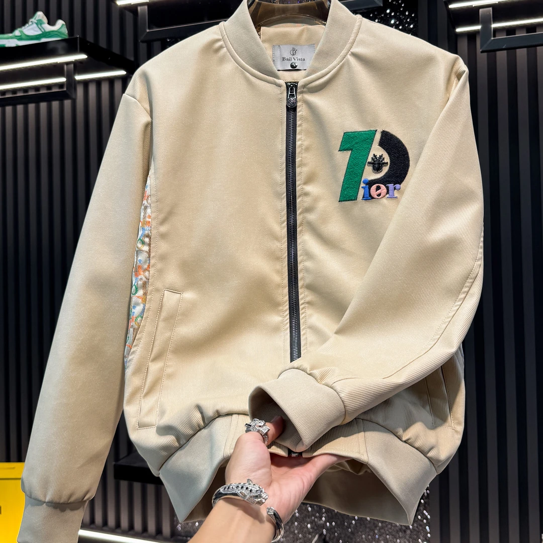 欧货男士高端刺绣拼接休闲外套2025新款秋季潮牌轻奢棒球服皮夹克