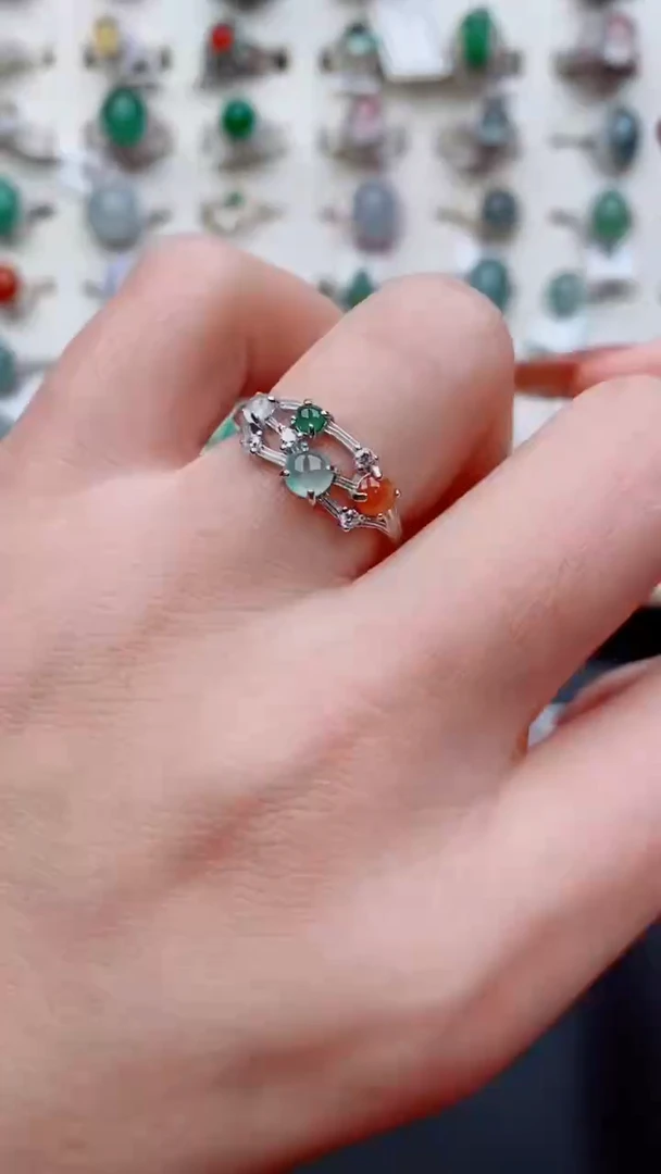 银S925镶嵌戒指翡翠...