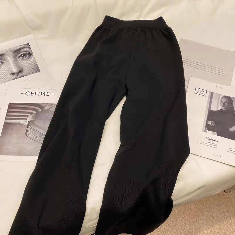 精纺羊毛女士四平加密针织阔腿裤垂感