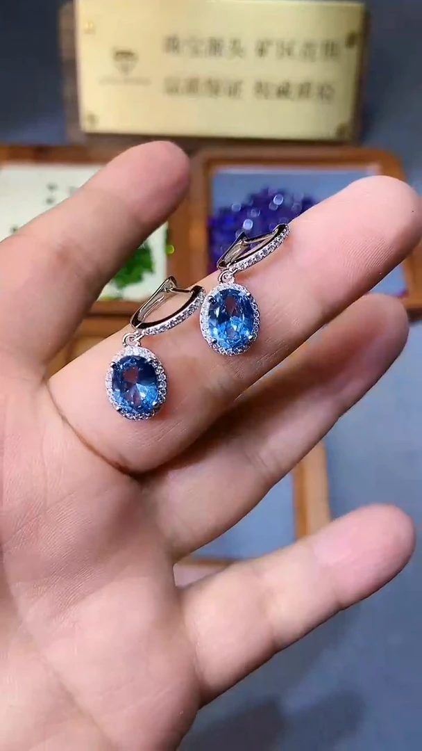 【闪购商品】海蓝宝石耳饰银S925镶嵌1564