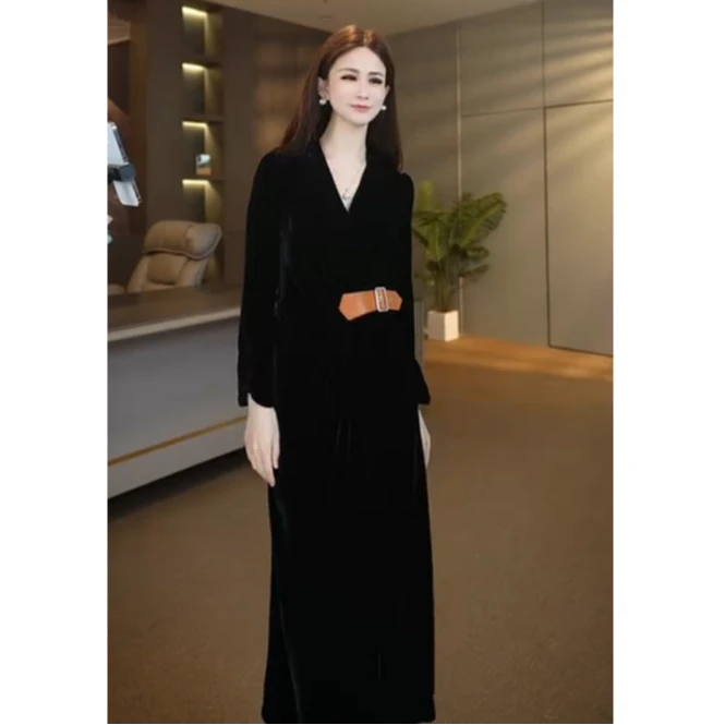 【真丝丝绒】连衣裙LYQ01经典深v迷人气质性感时尚都市女款连衣裙