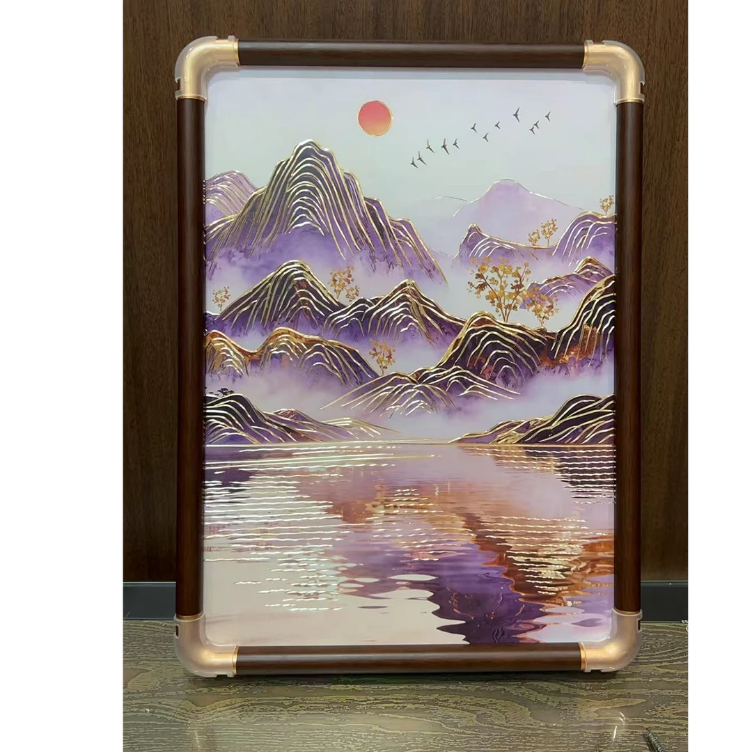 浩光铜祥阁紫韵山河紫气东来金山玄关摆台装饰画