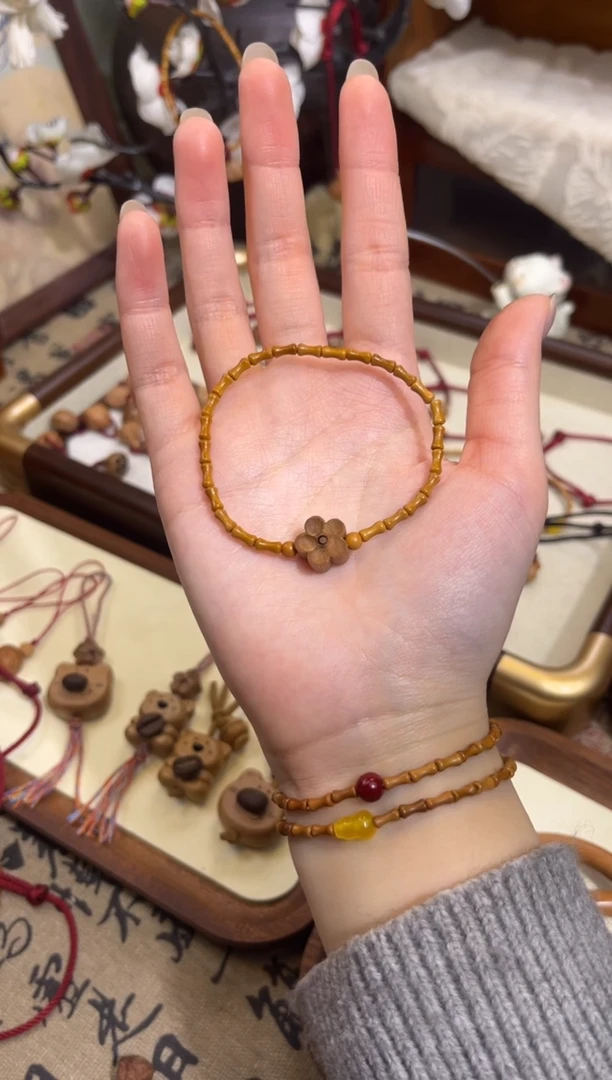 手串桃核【桃缘行】竹节「小花」桃木桃核辟、挡、驱、护 备注手围