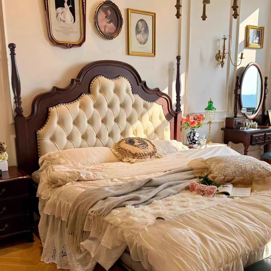 【安娜大床】美式田园风实木床法式轻奢皮床单人古典公主床奢华