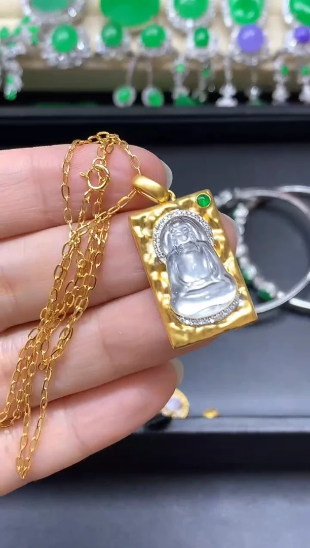 颈饰18K金镶嵌翡翠508-中国好珍宝