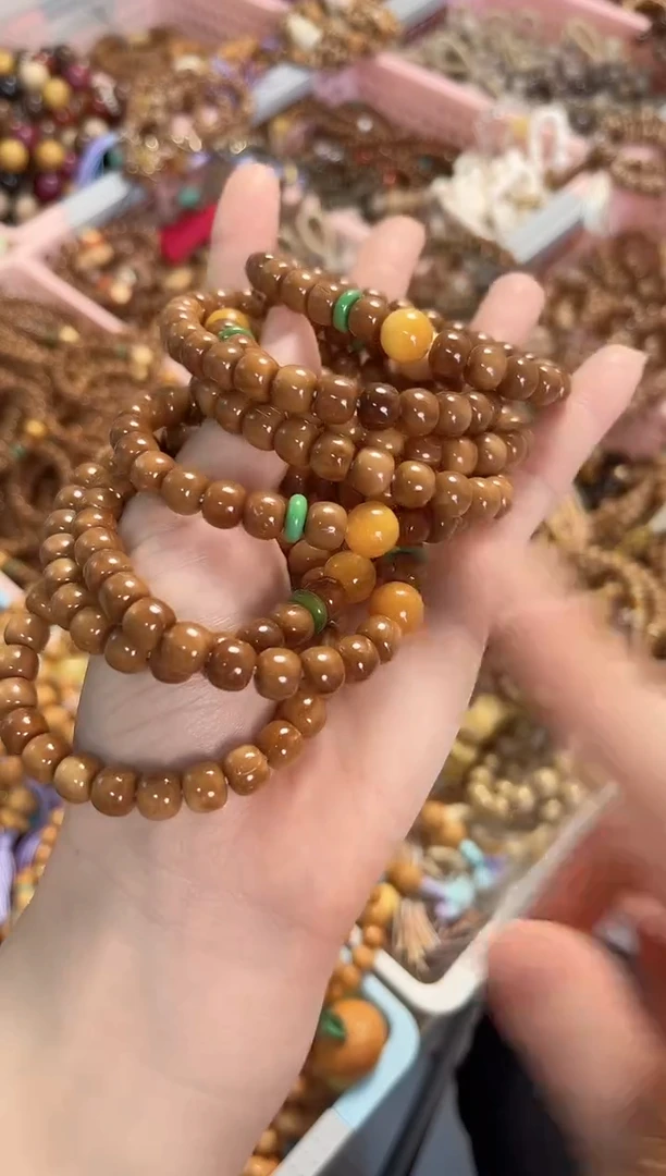 未镶嵌石英质玉（黄龙玉）手串库克老型7*8mm搭配黄龙玉多样性发货