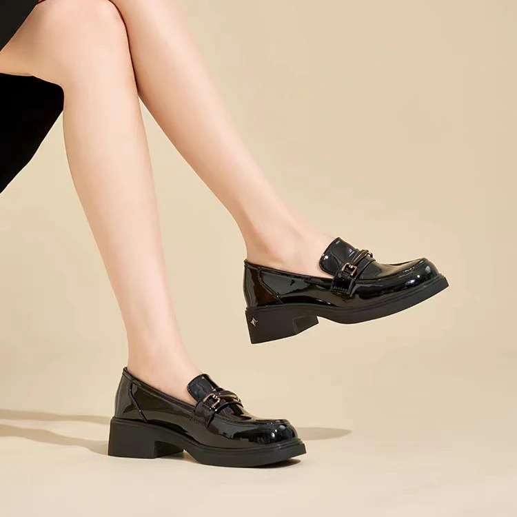 厚底乐福鞋女2025新款英伦风圆头时尚单鞋一脚蹬小皮鞋 2993